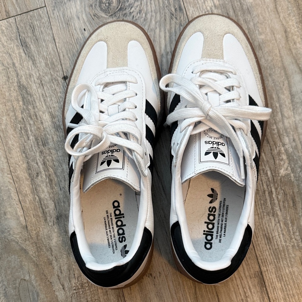Adidas Samba White and Black Sneakers with Gum Sole - Picture 2 of 7